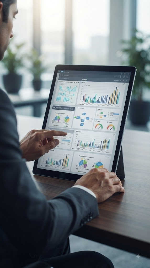 Indian SAP consultant reviewing financial reports